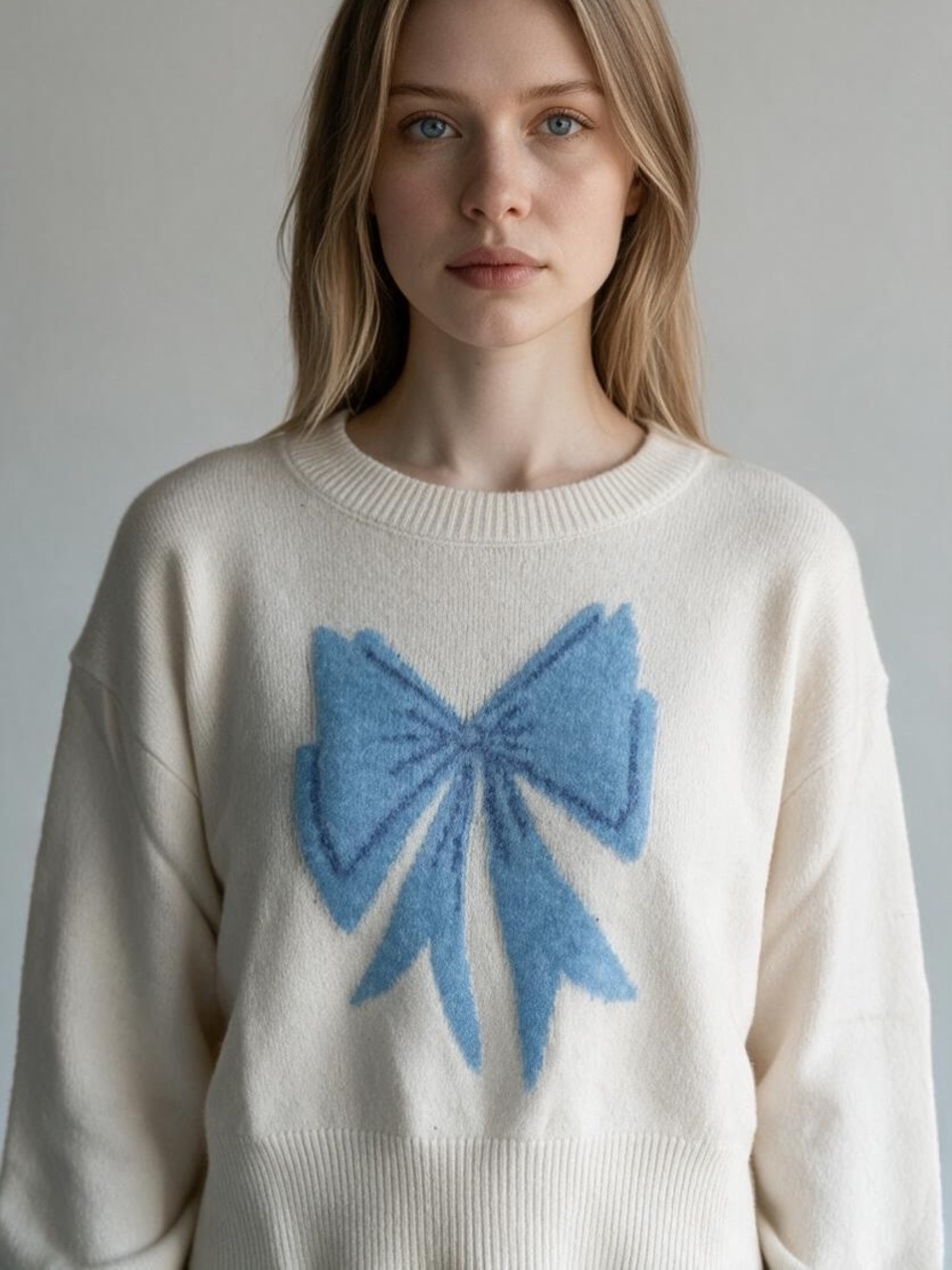 Jessica Simpson Cropped Blue Bow coquette Crewneck Sweater M